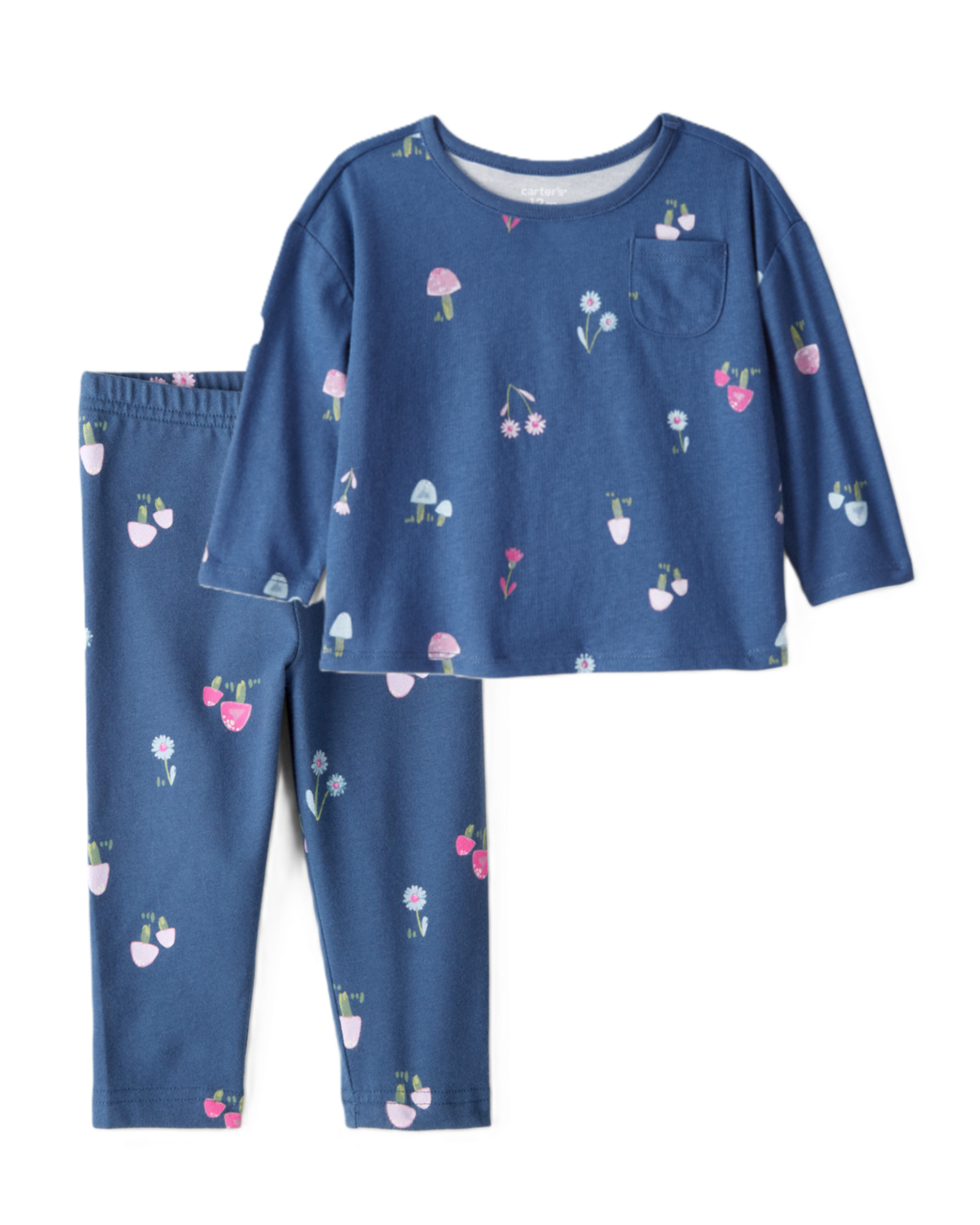 Baby Girl 2-Piece Floral Blue Top & Stretch Leggings Set - Blue