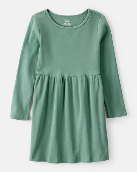 girls long sleeve cotton dress - green