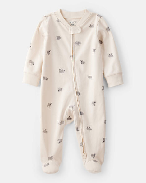 sheep print 100% cotton long-sleeve sleep & play pajamas - ivory