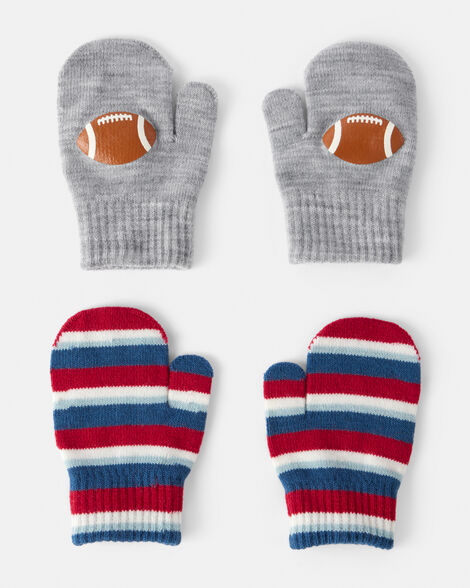 Product image 1 of Toddler Boy 2-Pack Striped Football Gloves - Grey/Red