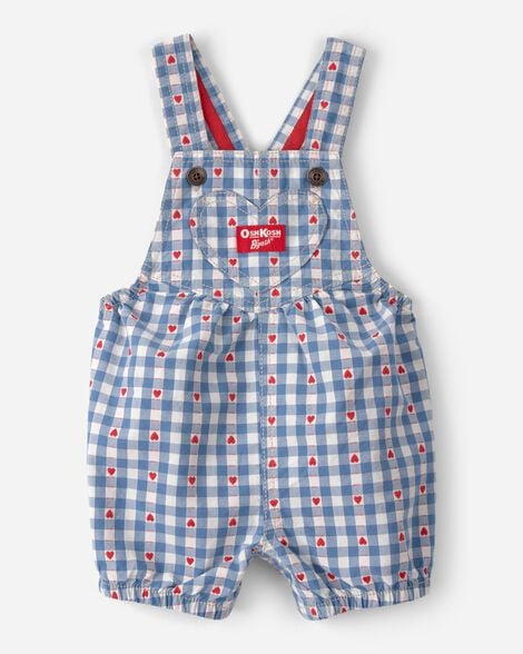 Baby Girl Heart Print Denim Shortall