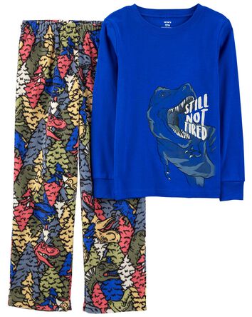 Kid 2-Piece Dinosaur Cotton & Fleece PJs, 