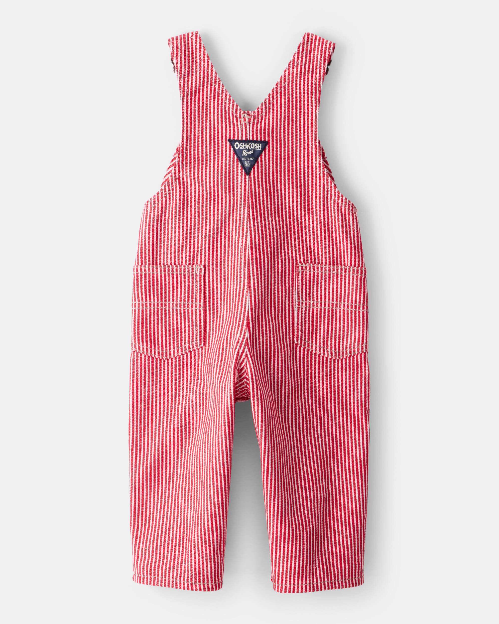Baby Boy Hickory Striped Overalls - Red