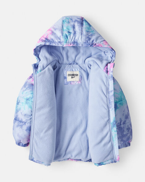 Toddler Girl 2-Piece Tie Dye Hooded Snowsuit Jacket & Bib Set - Blue