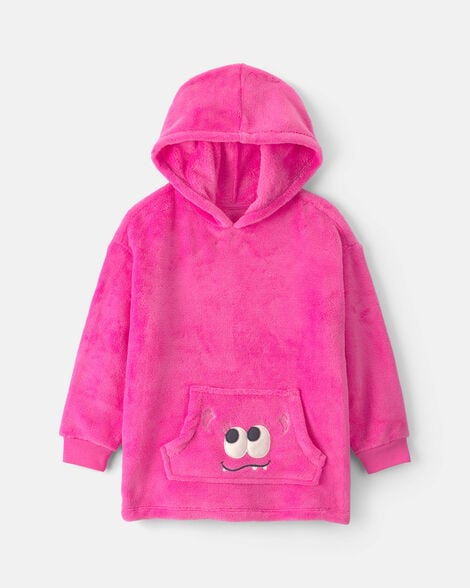 girls monster fleece loose fit pajama hoodie - pink
