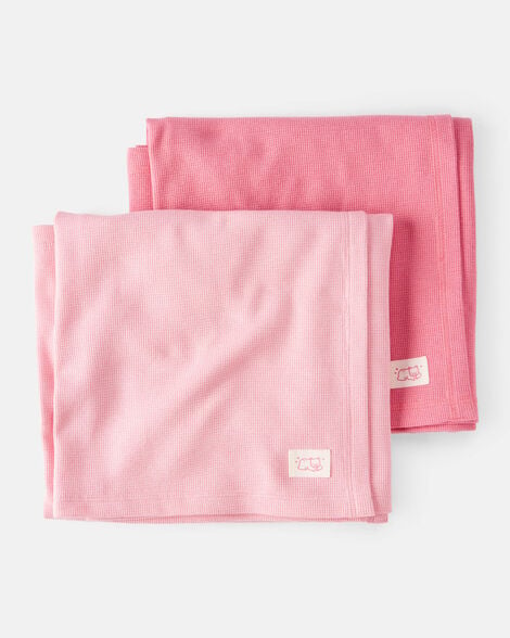 baby girl 2-pack waffle knit blankets - pink
