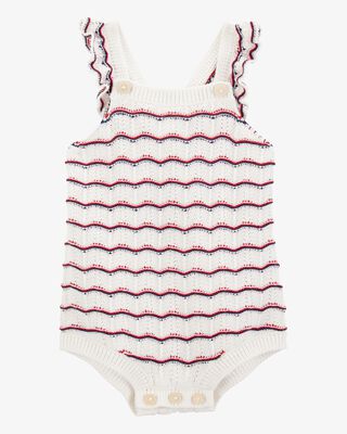 Product image 1 of Baby Striped Crotchet Knit Bubble Romper - White