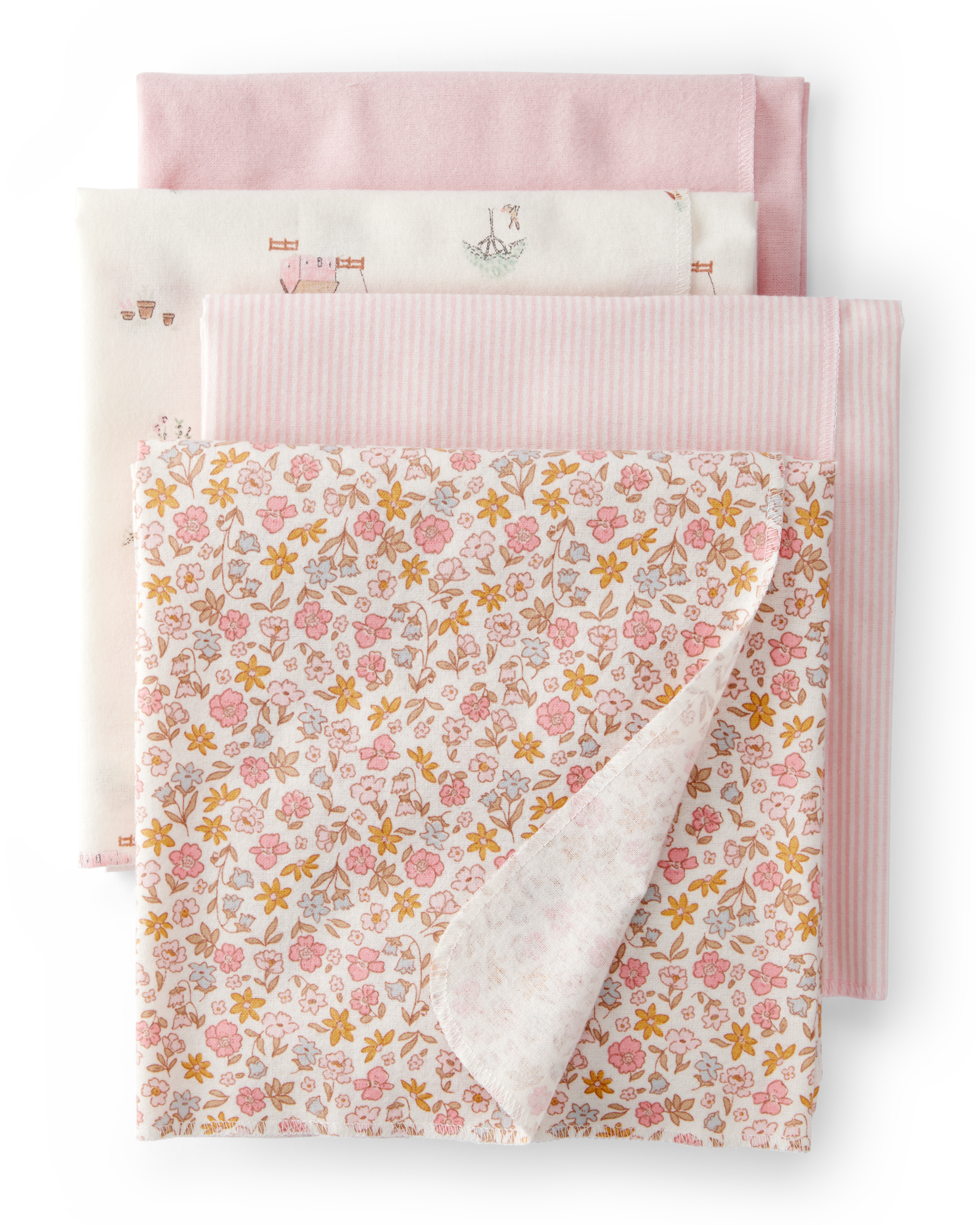 Baby 4-Pack Floral Receiving Blankets - Pink