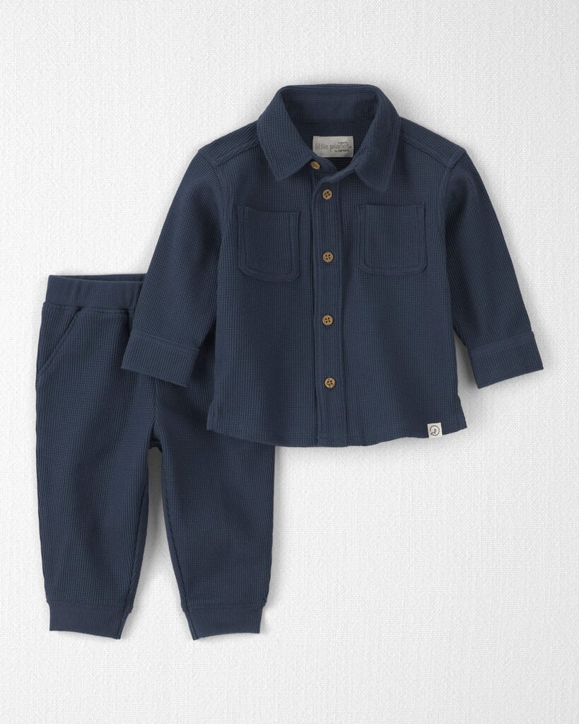 Little Planet by Carter's Baby Boys' Waffle-Knit Long-Sleeve Top and Pants, 2-Piece Set - Navy Blue