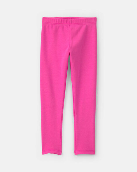 girls fleece pull-on stretch leggings - pink