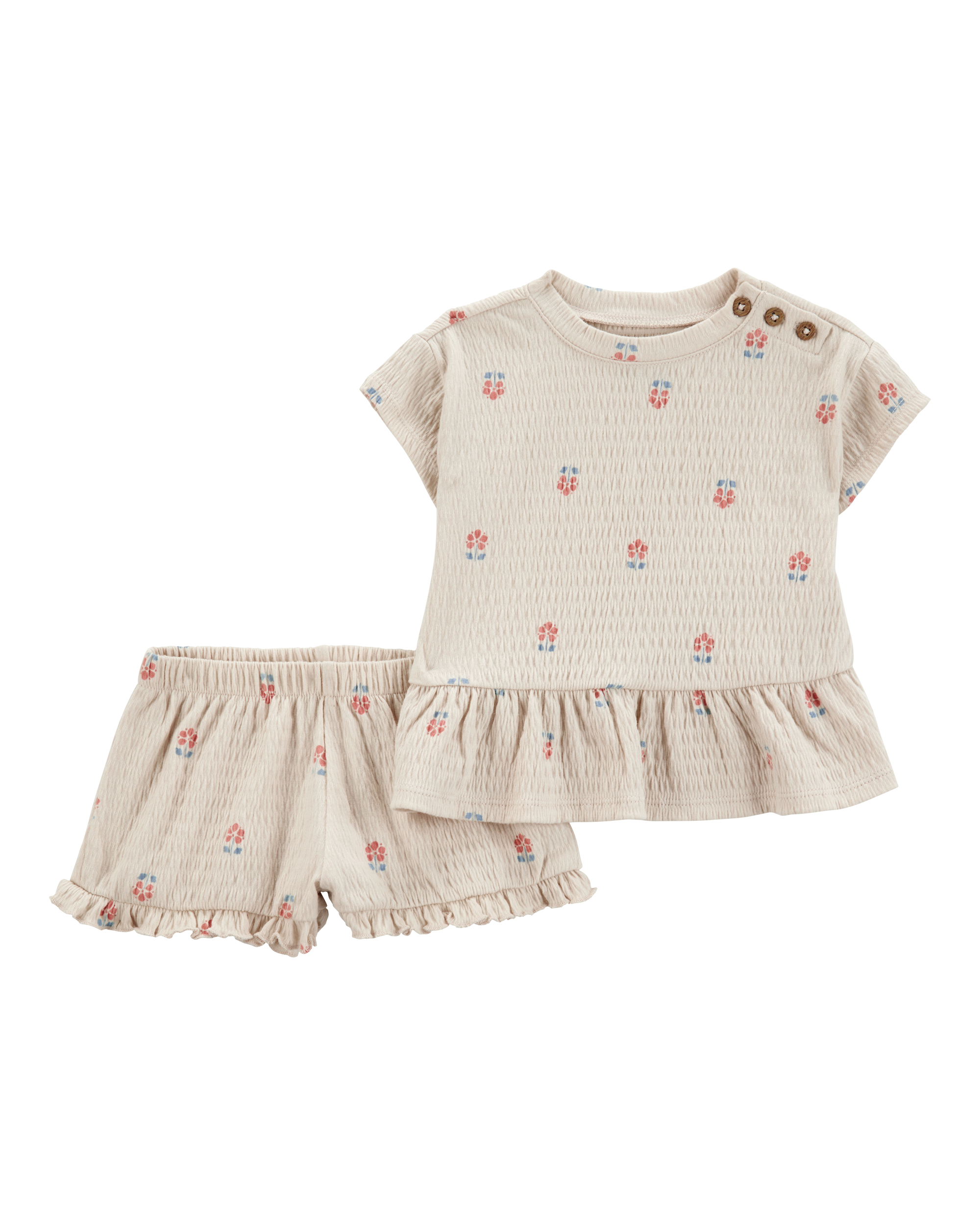 Baby Girl 2-Piece Flower Print Peplum Top & Short Set - Cream