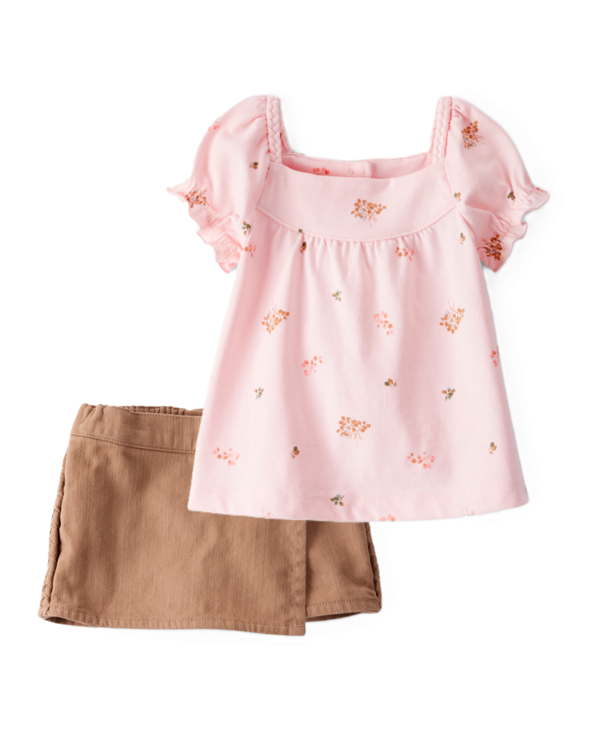 Baby Girl 2-Piece Floral Graphic Tee & Cotton Skort Set - Pink/Brown