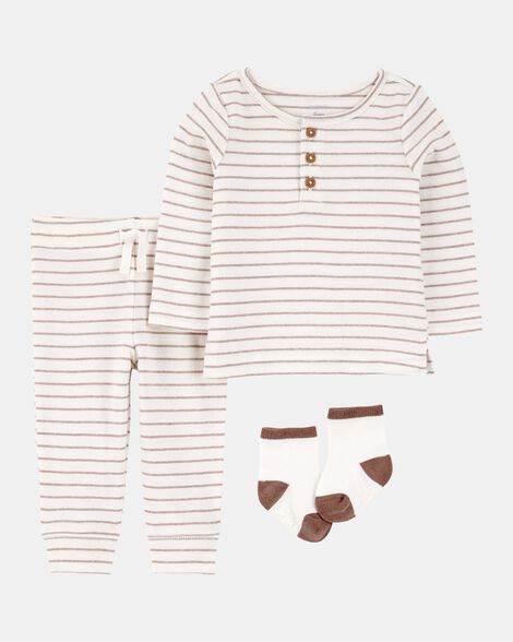 baby 3-piece striped tee & pant set - ivory