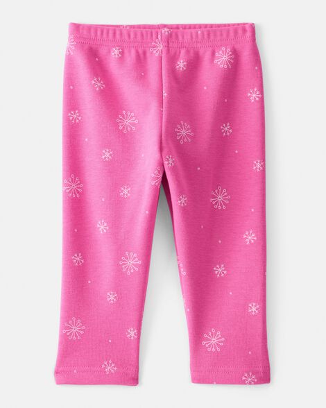 baby girl snowflake pull-on stretch cozy leggings - pink