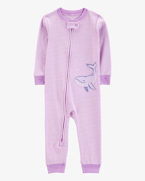  Product image 1 of Baby Whale Striped Snug Fit Cotton Footless 1-Piece Pajamas - Purple