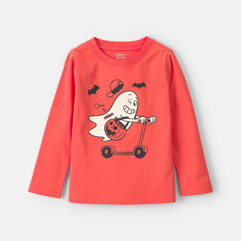 Toddler Boy Ghost Scooter Long-Sleeve Graphic Tee - Orange