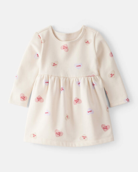 baby girl daydream fleece valentine's day hearts knit dress - ivory