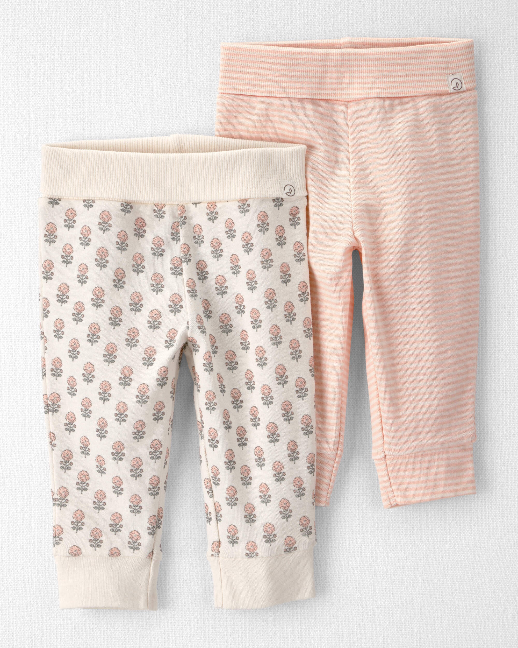 Little Planet Baby Girl 2-Pack Organic Cotton Grow-With-Me Joggers 12M Rosebud Petal Pink Stripes 16$