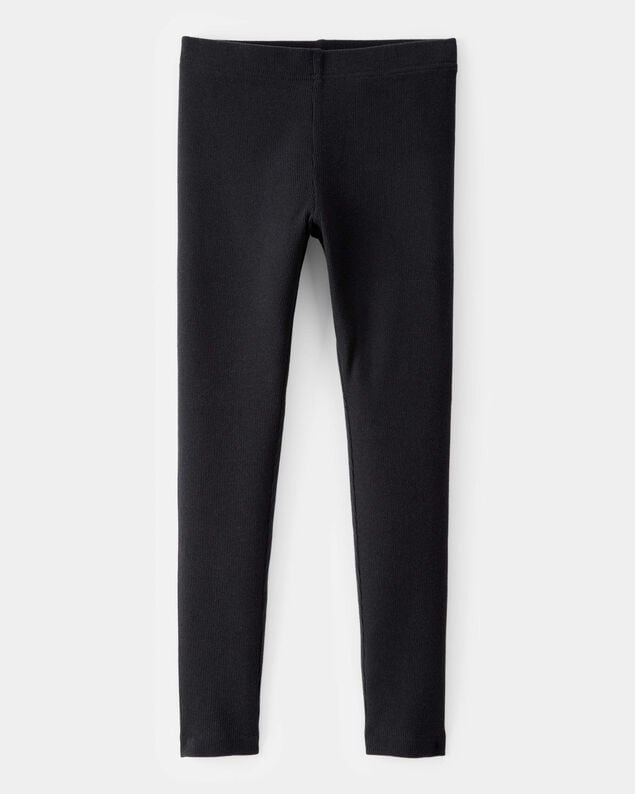 Product image 1 of Kid Solid Cotton Ribbed Stretch Leggings - Black