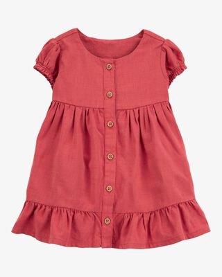 Product image 1 of Baby Short-Sleeve Linen Look-alike Tiered Dress - Red