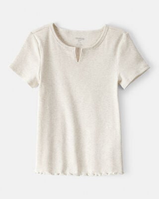 Kid Ribbed Henley Striped Short-Sleeve Shirt - Pink