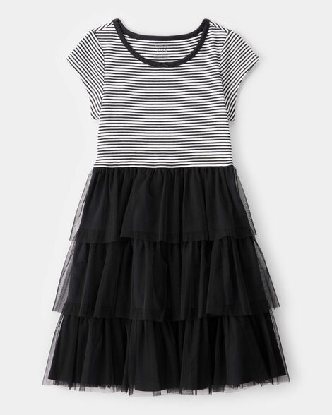 kid halloween striped tiered tulle dress - black