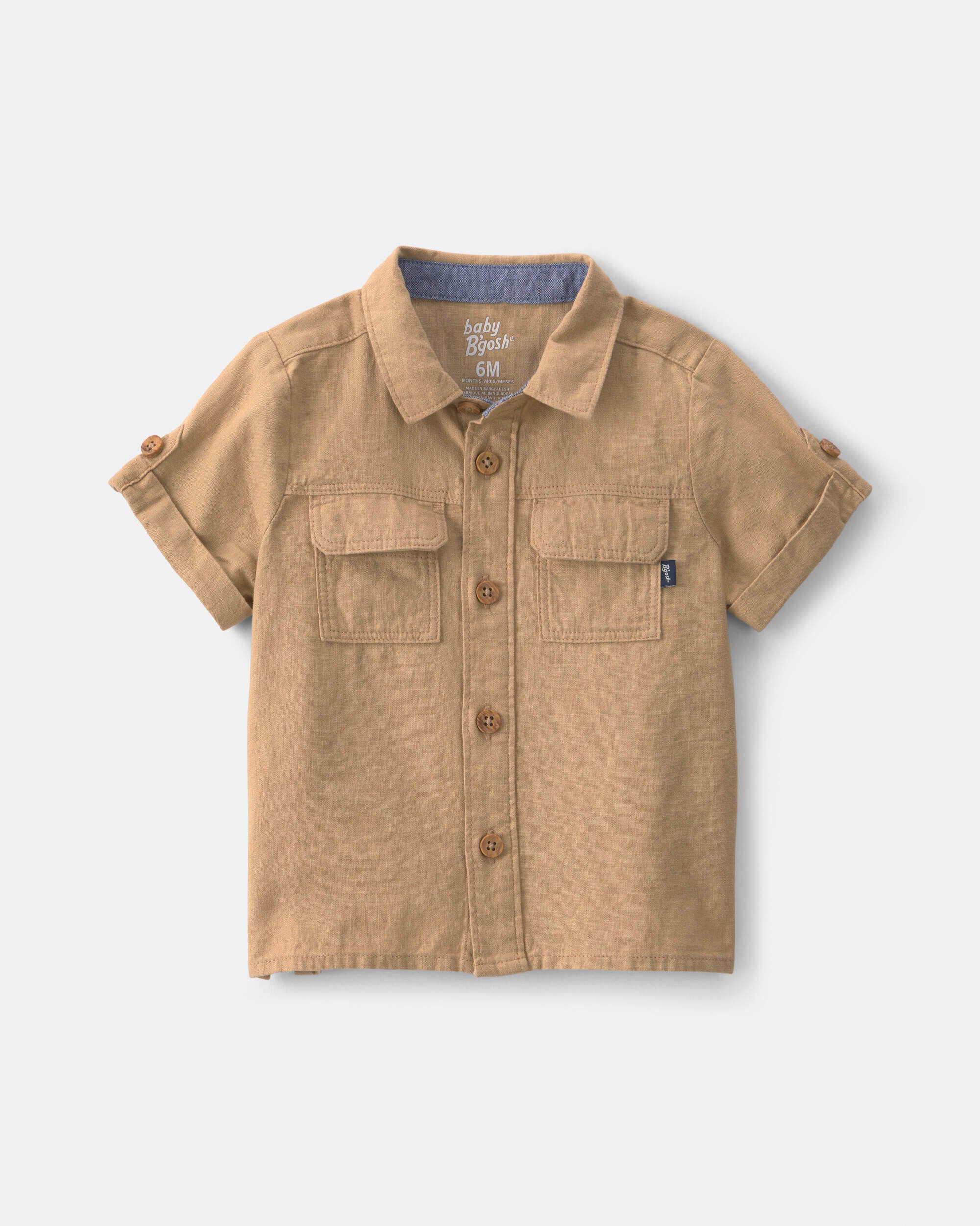 OshKosh Bgosh Baby Boy Linen Short-Sleeve Button-Down Shirt 12M Khaki 27$