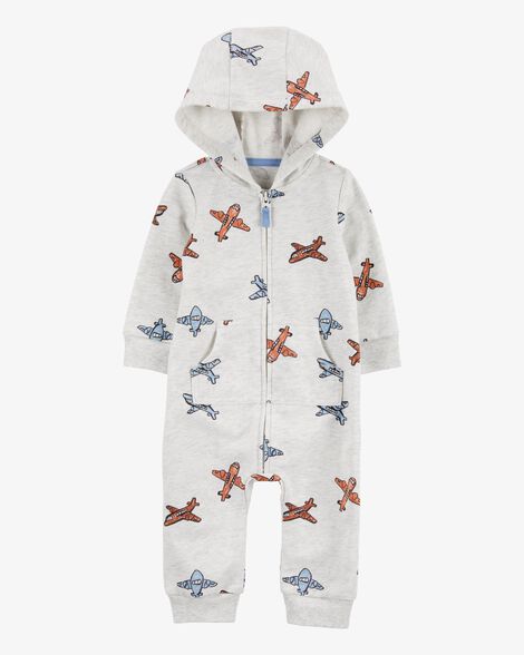  Product image 1 of Baby Airplane Zip-Up Long-Sleeve Jumpsuit - Grey