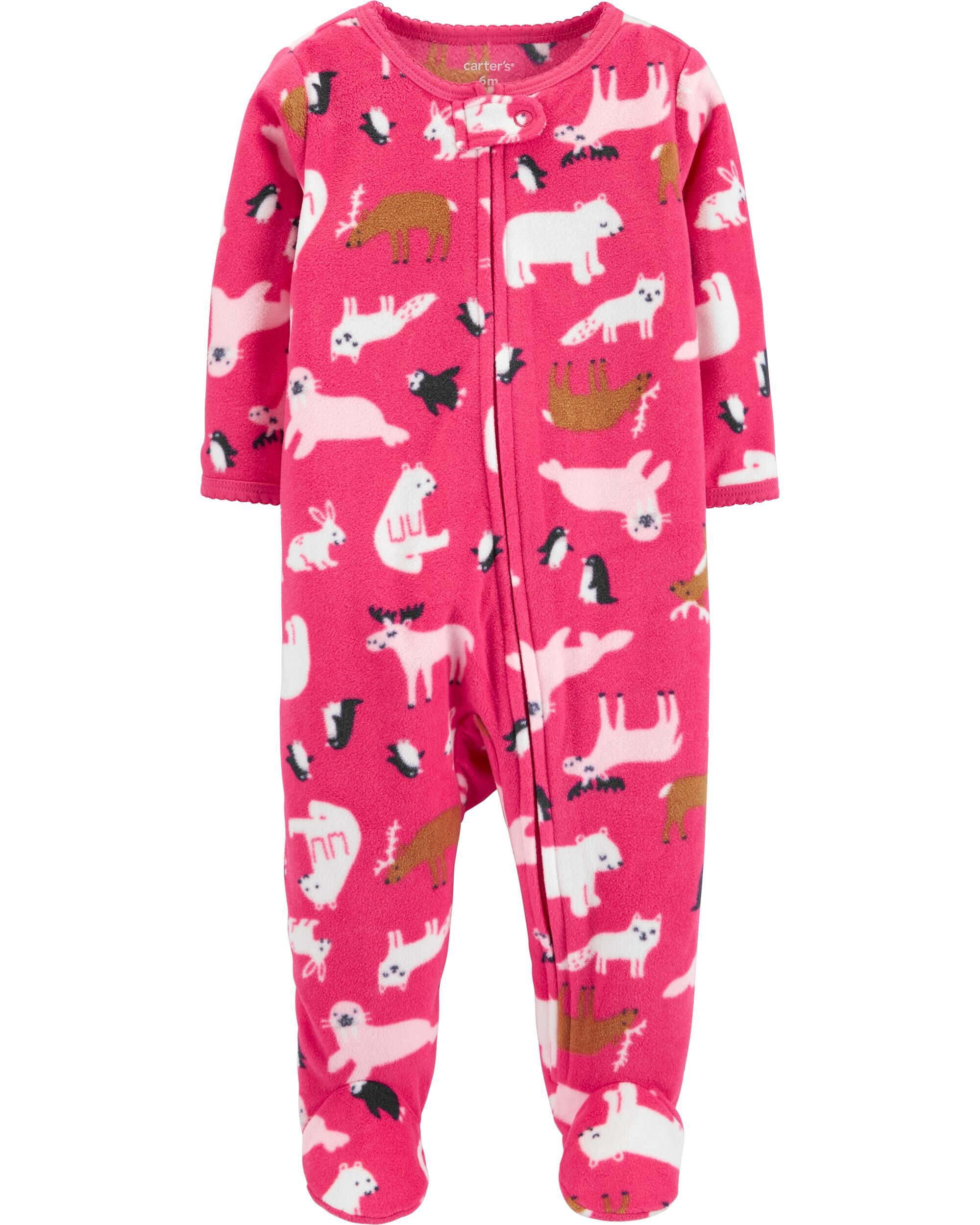 Buffalo Check Heart//Animals Carters Baby Girls 2-Pack Fleece Footed Sleep and Play 6 Months