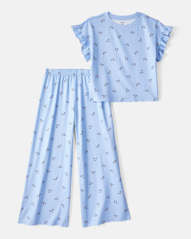 Product image 1 of Kid 2-Piece Floral Flutter-Sleeve Pajamas - Blue