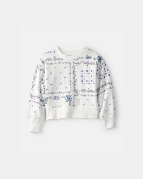 Girls Bandana Floral French Terry Pullover Sweatshirt - Blue/Ivory