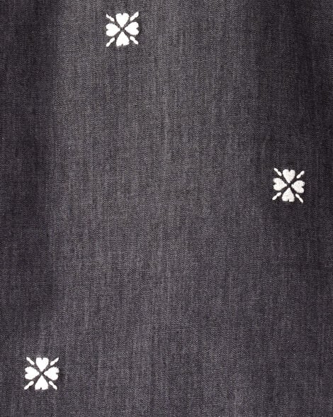 Toddler Girl Floral Motif Chambray Long-Sleeve Dress - Grey