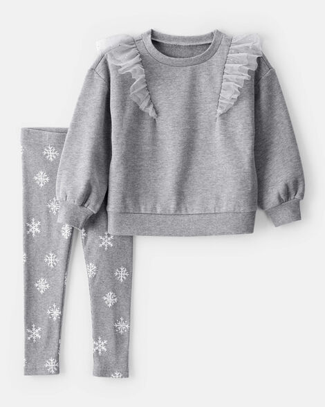 toddler girl 2-piece daydream fleece snowflake print long-sleeve tee & pant set