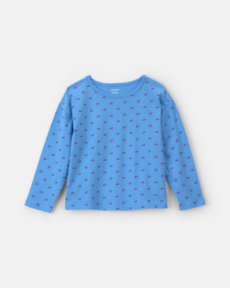 toddler girl bow long-sleeve top - blue