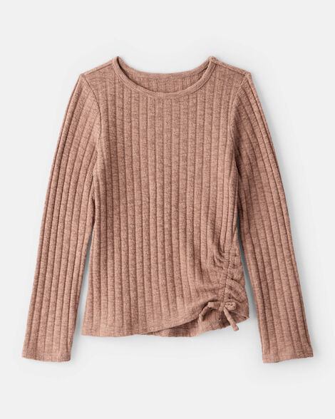 Girls Cinched Rib Top - Brown