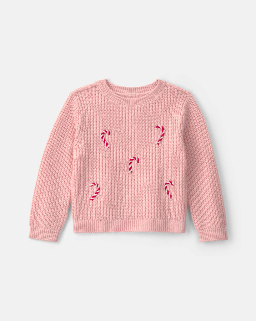 Carter's Toddler Girls Holiday Crew Neck Long Sleeve Pullover Sweater, 5t, Pink