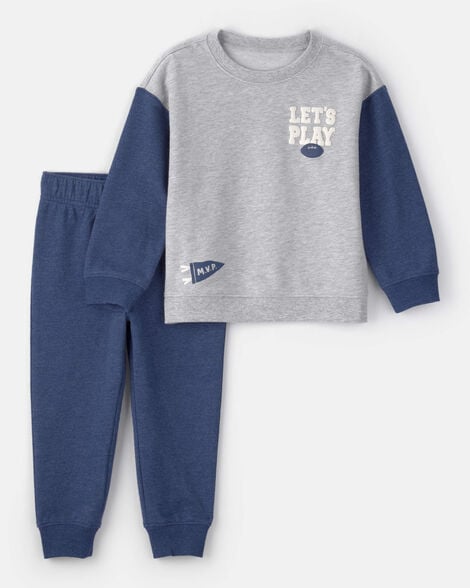 toddler boy varsity french terry sweatshirt & pant set - grey/navy