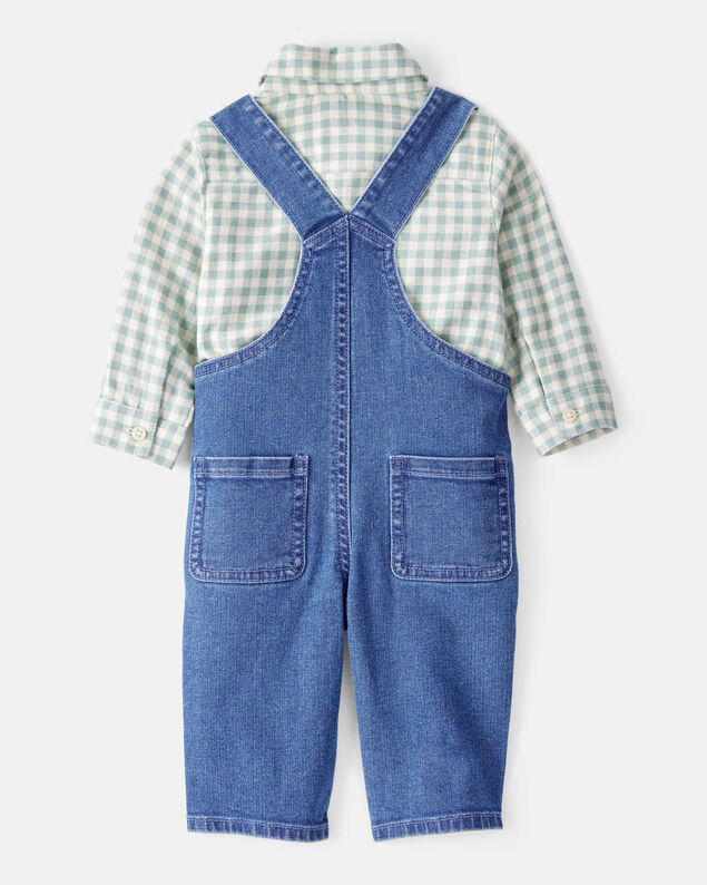 Product image 2 of Baby Boy Checkered Print Bodysuit Overall Set - Blue/Green
