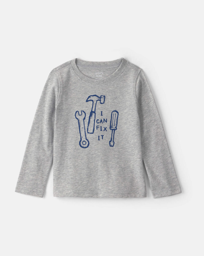Carter's toddler boy 'i can fix it' tool long-sleeve graphic tee 2T Grey