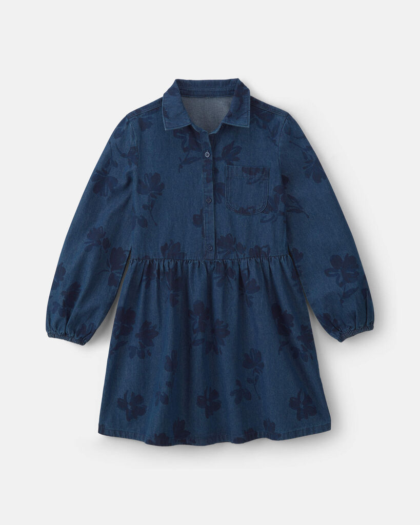 OshKosh B'gosh Girls Floral Denim Long-Sleeve Dress - Dark Wash 10 Dark Wash