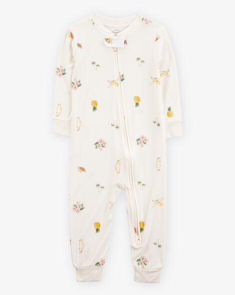  Product image 1 of Baby Tropical Print PurelySoft Footless 1-Piece Pajamas - Ivory