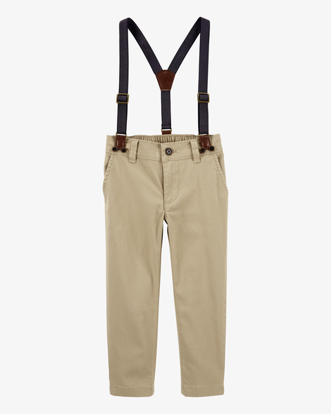 Toddler Boy Suspenders Pants - Khaki