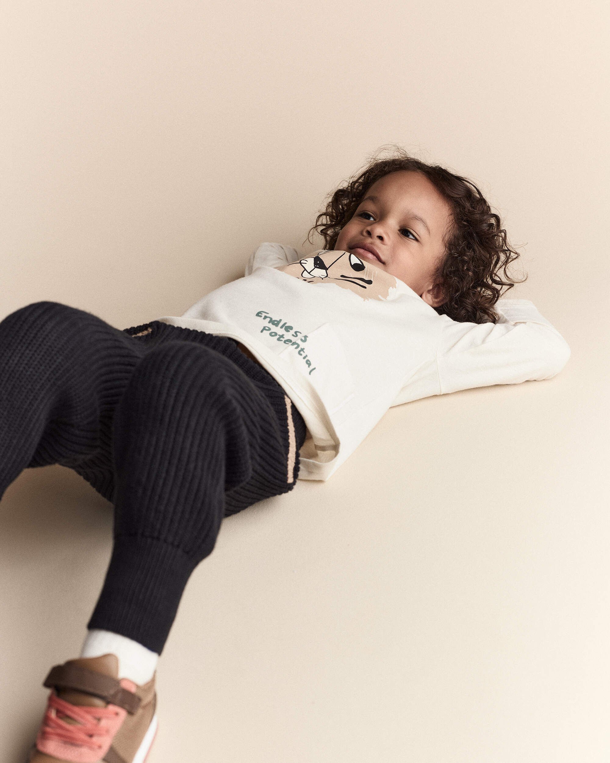 Toddler 'Endless Potential' Tiger Long-Sleeve Pocket Graphic Tee - Cream
