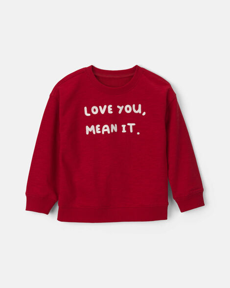 toddler boy 'love you, mean it.' valentine's day french terry long-sleeve pullover sweatshirt - red