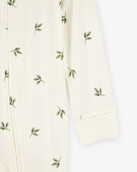  Product image 2 of Baby Leaf Print 2-Way Zip PurelySoft Sleep & Play Pajamas - Ivory