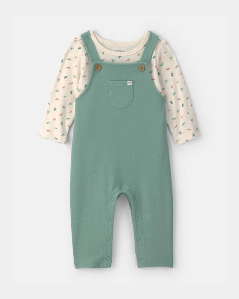 baby 2-piece dinosaur overall set - green/ivory