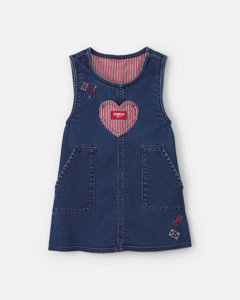 Toddler Girl Valentine's Day Sleeveless Denim Dress - Medium Wash
