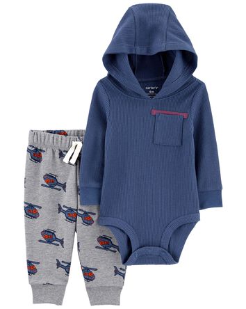 Baby 2-Piece Thermal Hooded Bodysuit Pant Set