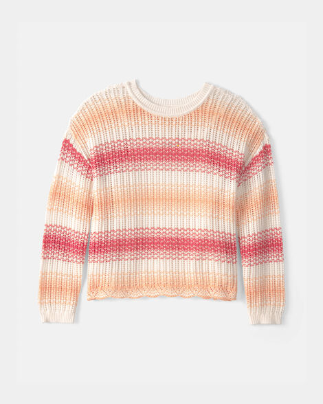 Girls Striped Sweater - Coral