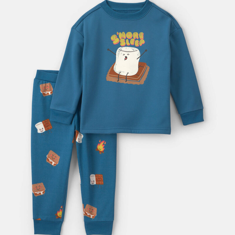 Toddler Boy 2-Piece 'S'More Sleep' Fleece Snug Fit Pajama Set - Blue